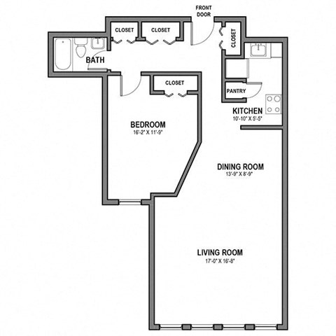1 Bedroom 1 Bathroom Floor Plan at Walnut Towers at Frick Park, Pittsburgh, PA